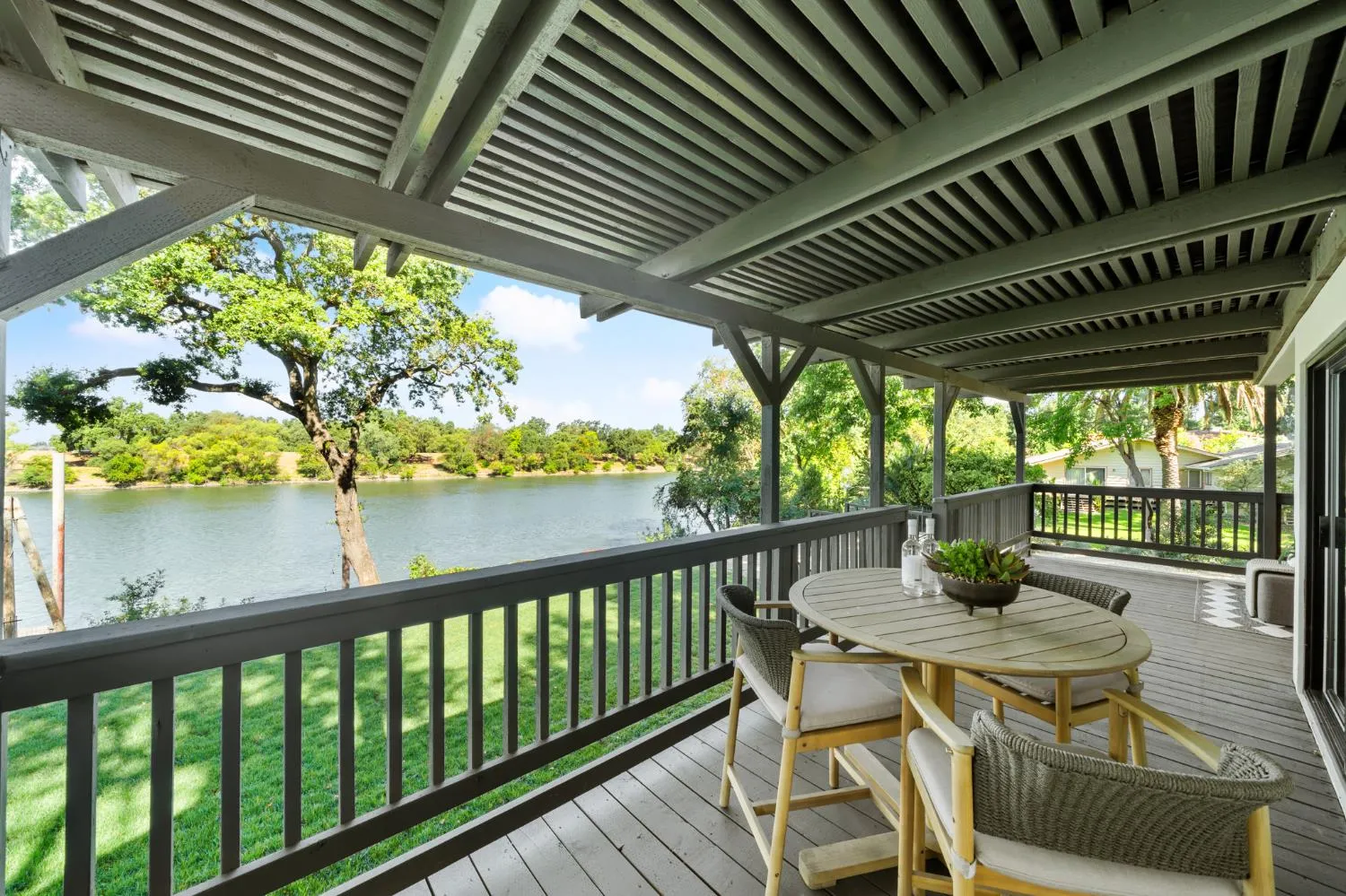 Covered deck at 3777 Garden Highway overlooking the Sacramento River